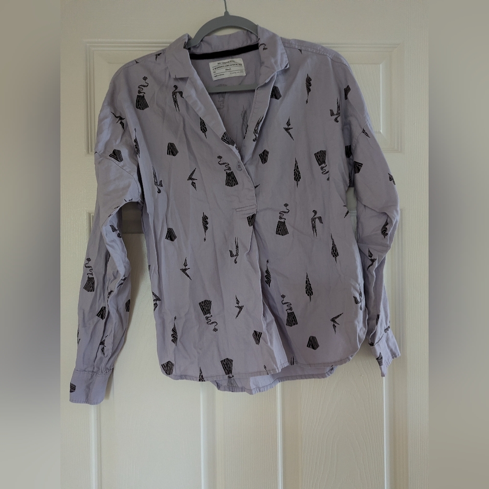 Cooperative Lavender Button Down Shirt with Black Patterns - Picture 2 of 7